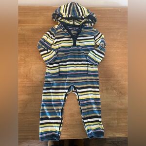 Tea Collection 12-18 month boys stipe one piece hooded outfit EUC